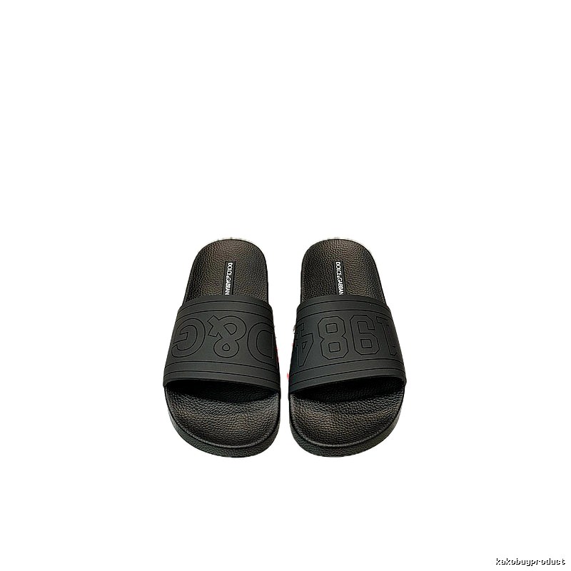 D&G 1984 Embossed Light Luxury Style Black Slide Sandals