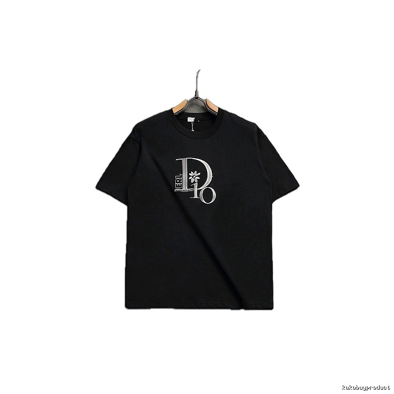 Dior Co-branded Embroidered Light Luxury Style Black Short-sleeve T-shirt