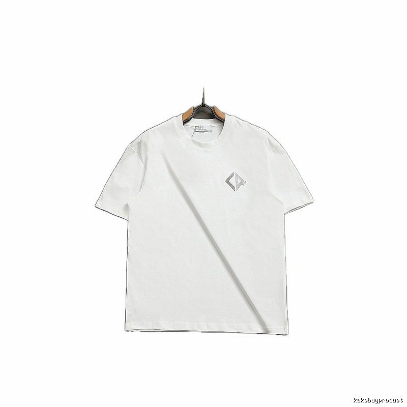 Dior Diamond Check Embroidered Minimalist Style White Short-Sleeve T-Shirt