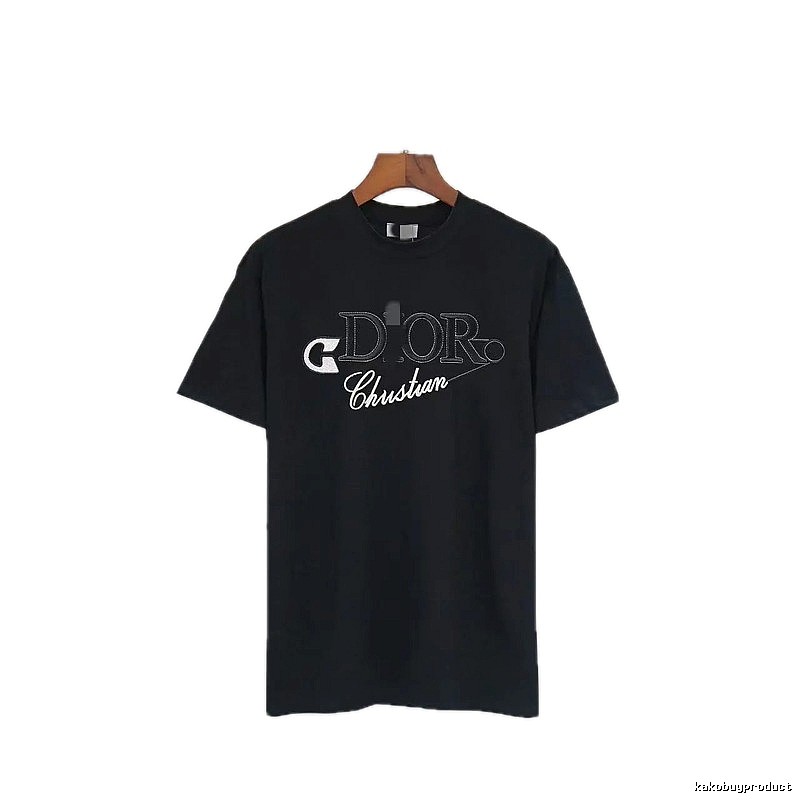 Dior Embroidered Casual Style Black Short-sleeve T-shirt