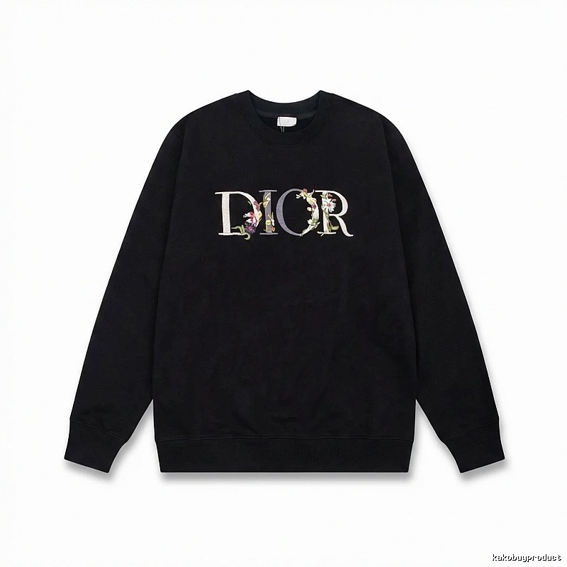 Dior Floral Alphabet Style Black Sweatshirt