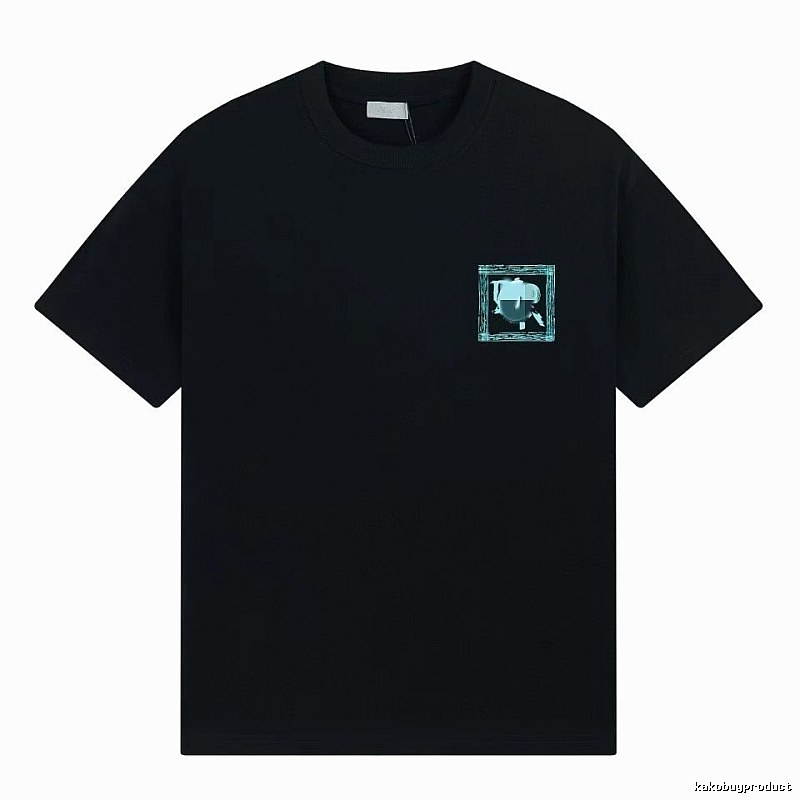 Dior Frame Print Trendy Style Black Short-sleeve T-shirt