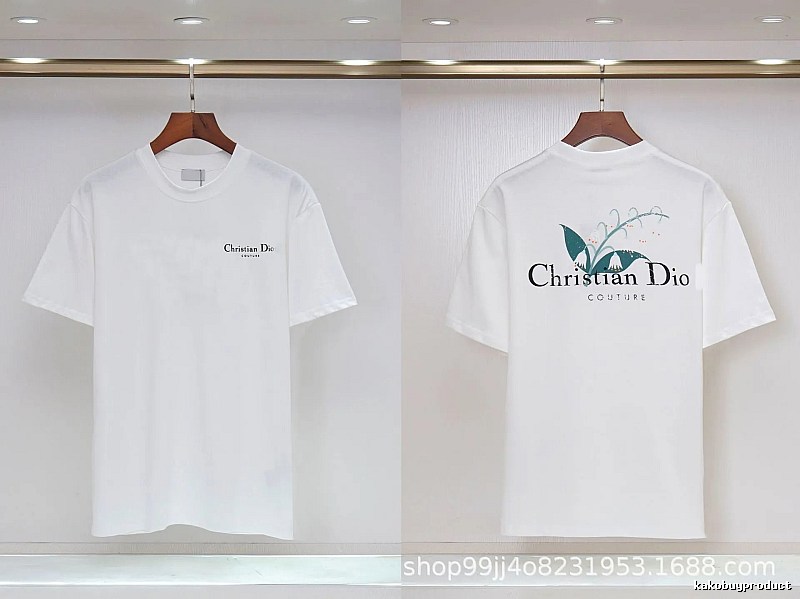 Dior Lily of the Valley Collection Casual Style White T-Shirt