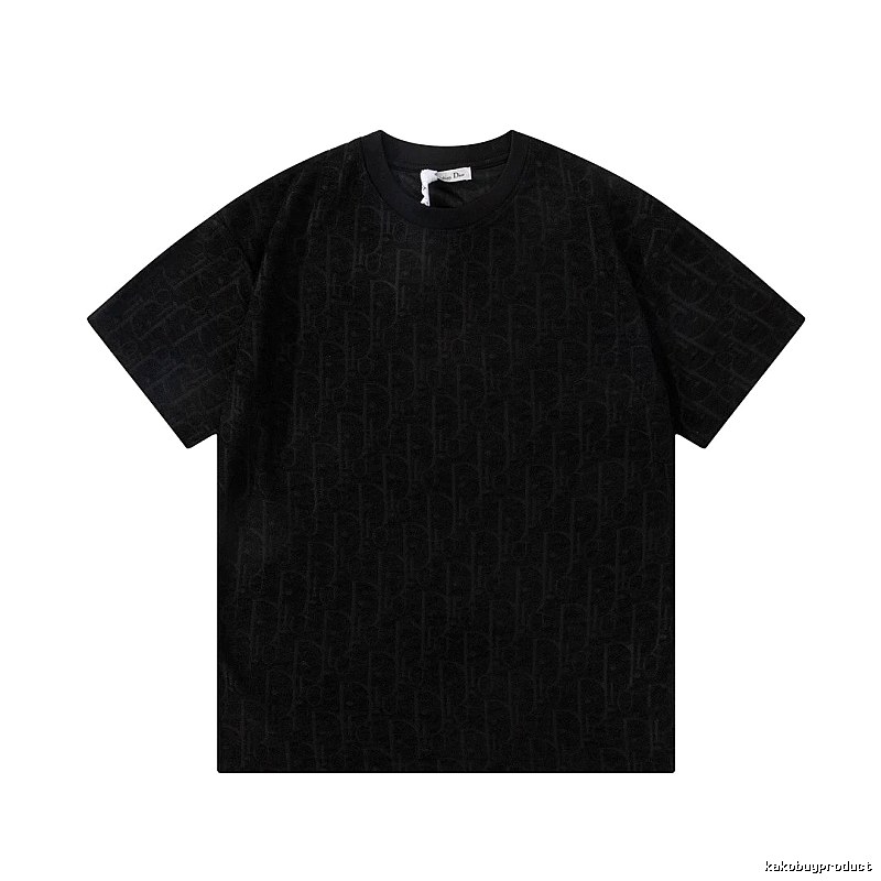 Dior Monogram All-over Print Light Luxury Style Black T-Shirt