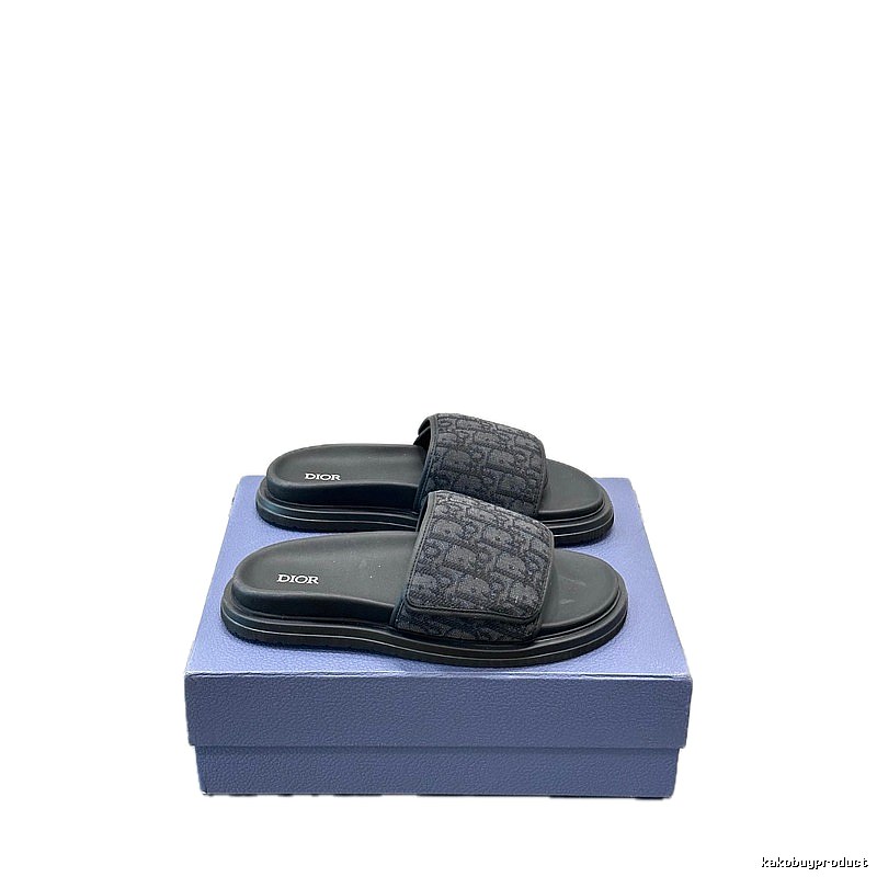 Dior Monogram Light Luxury Style Black Slide Sandals