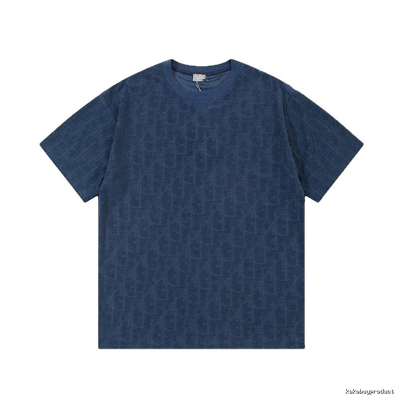 Dior Oblique All-over Print Light Luxury Style Navy Blue T-Shirt