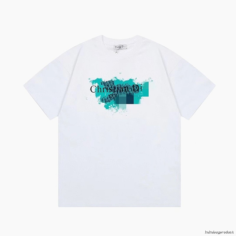 Dior Trendy Style Ink Wash Print White T-Shirt