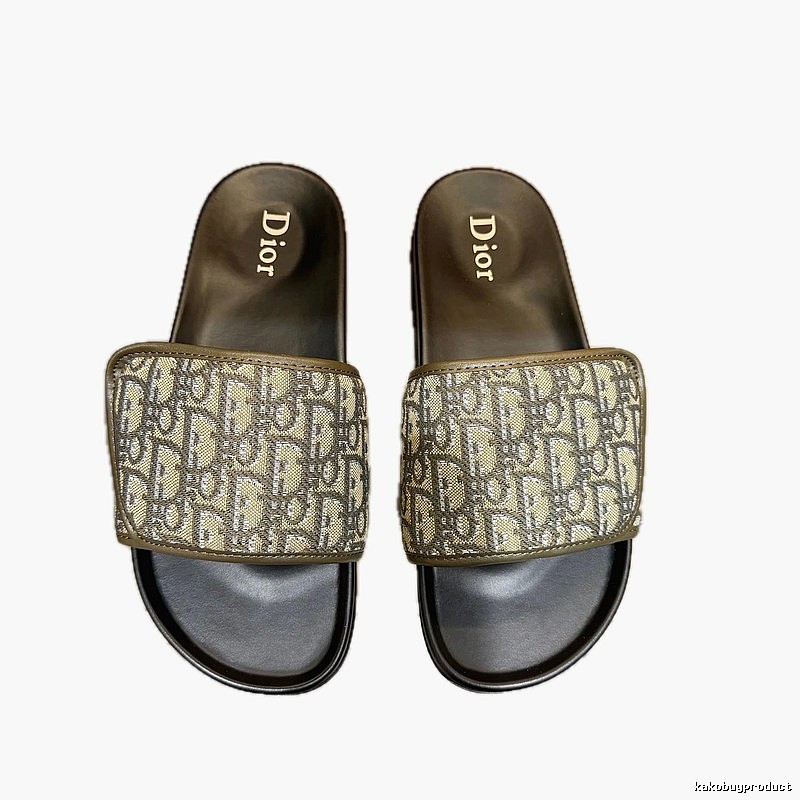 Dior Vintage-Style Military Green Monogram Slides