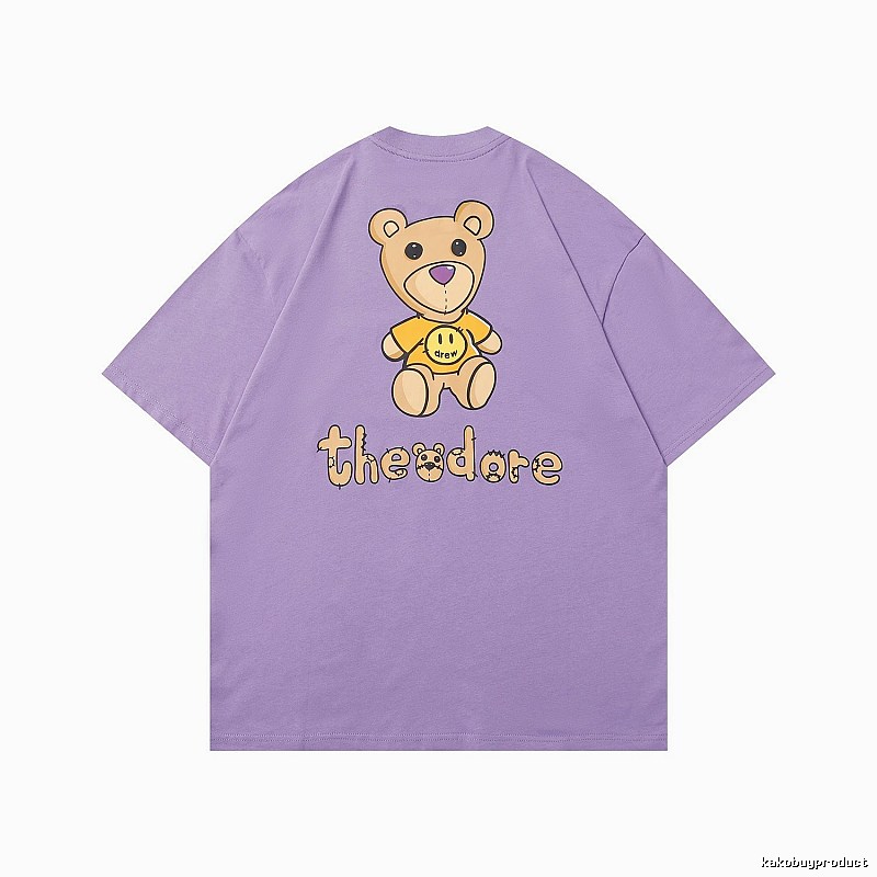 DREW Bear Print Street Style Purple T-shirt