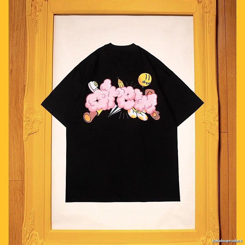 DREW Cloud Print Street Style Black Short Sleeve T-Shirt