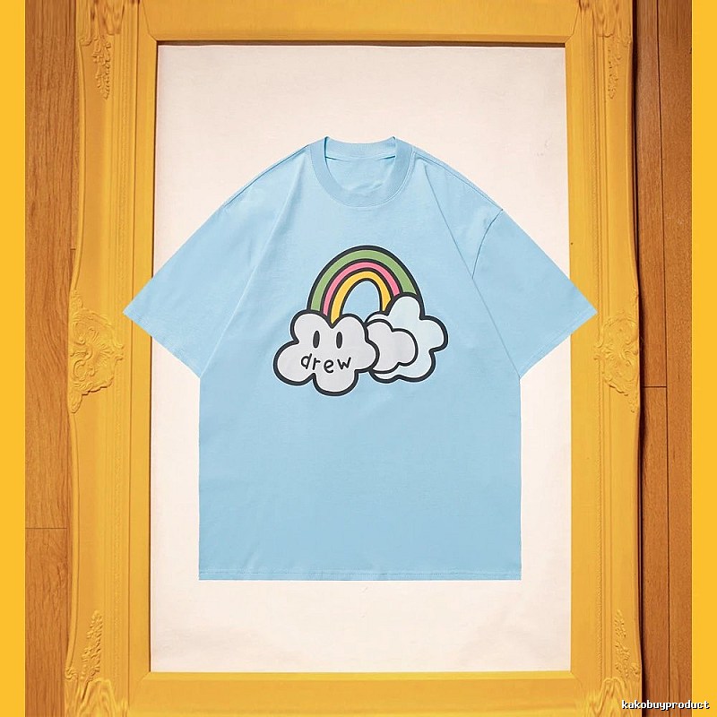 DREW Rainbow Cloud Casual Style Light Blue Short Sleeve T-Shirt