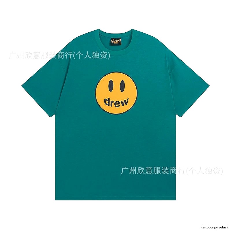 DREW Smiley Face Casual Style Lake Green Short Sleeve T-shirt