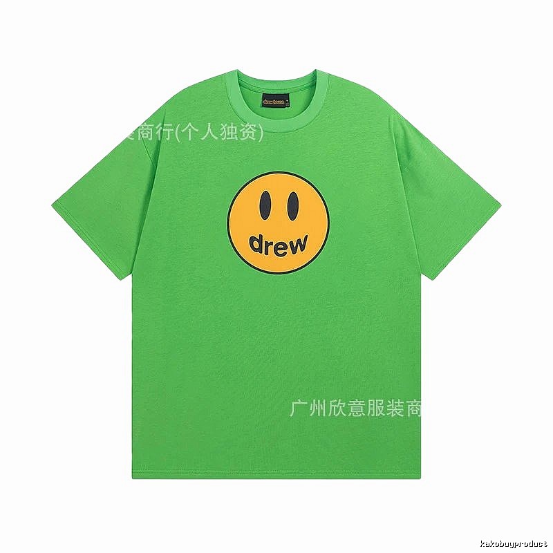 DREW Smiley Face Street Style Green Short Sleeve T-Shirt