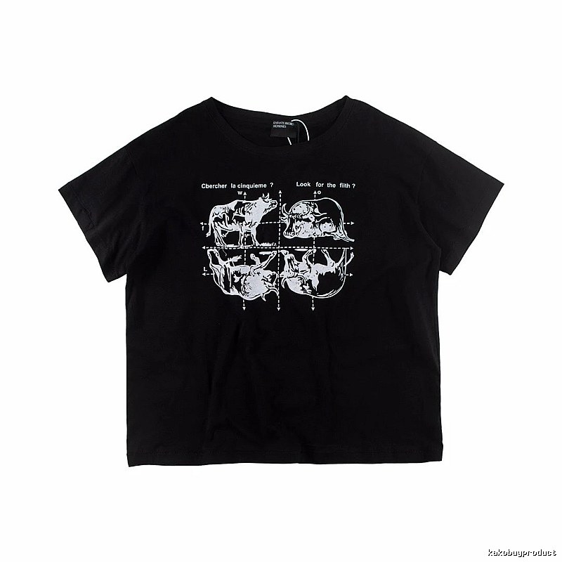ERD Bull Print Street Style Black Short Sleeve T-shirt