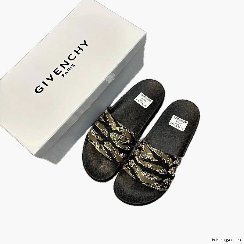 Givenchy Trendy Streetwear Tiger-stripe Camouflage Black Slides