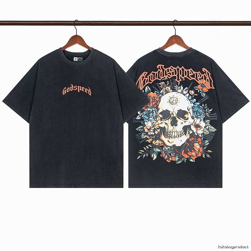 Godspeed Skull Floral Street Style Black T-Shirt
