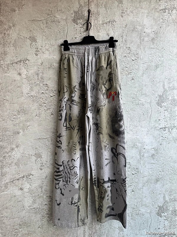 Grey Botanical Pattern Wide-Leg Pants