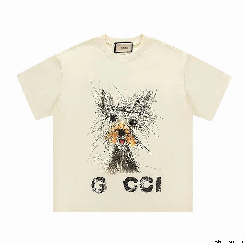 Gucci Puppy Graffiti Casual Style Off-white T-Shirt