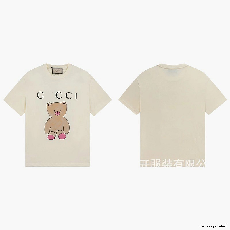 Gucci Teddy Bear Print Casual Style Off-White T-Shirt