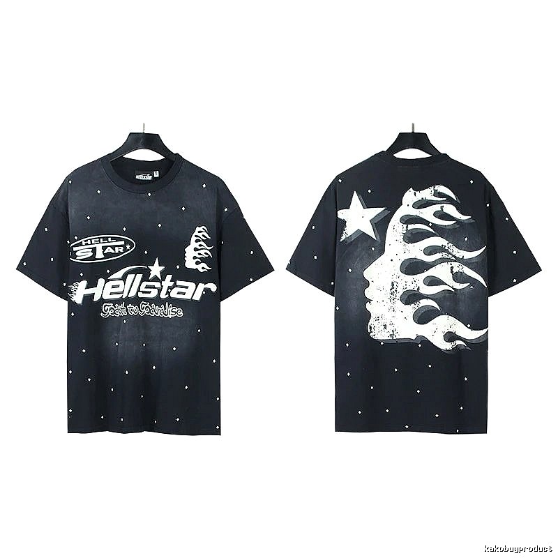 Hellstar Flame Print Street Style Black T-Shirt