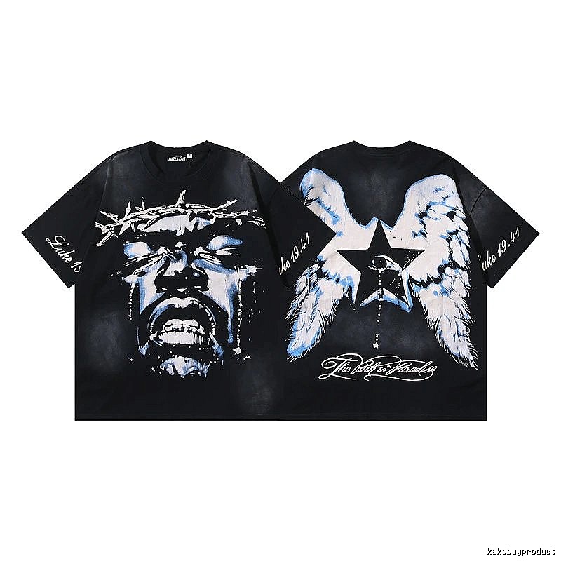 Hellstar Jesus Print Street Style Black T-shirt