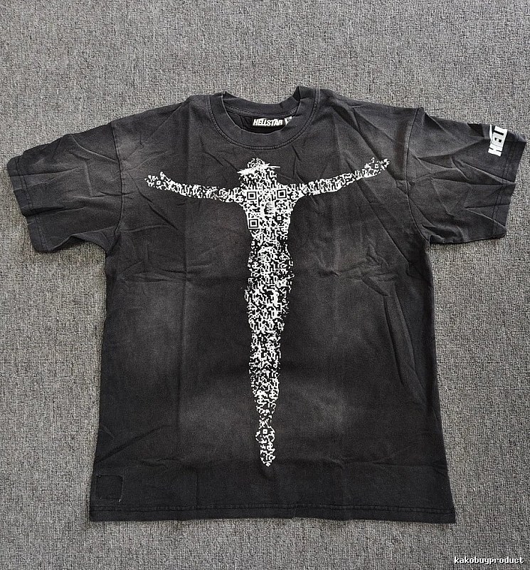 Hellstar QR Code Jesus Street Style Distressed Black T-Shirt