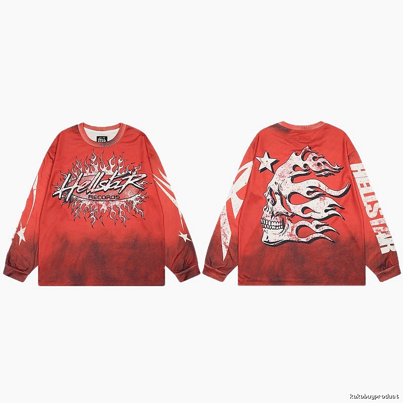 Hellstar Skull Flame Street Style Red Long Sleeve T-shirt