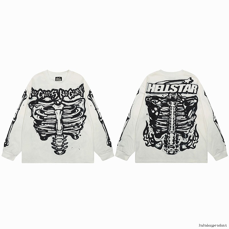 Hellstar Skull Print Dark Style Off-white Long Sleeve T-Shirt