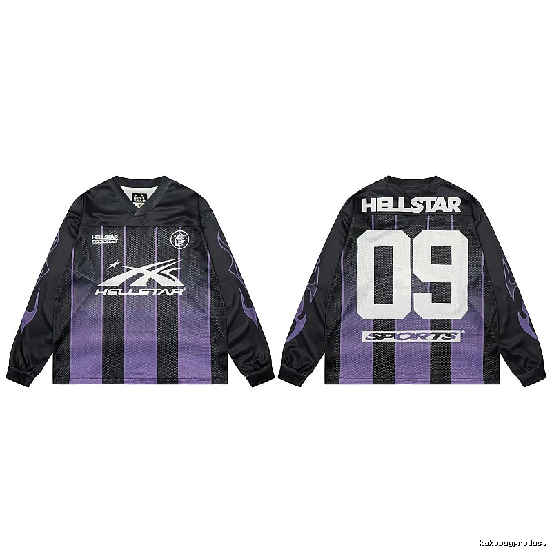 Hellstar Sporty Street Style Black and Purple Long-Sleeve Jersey