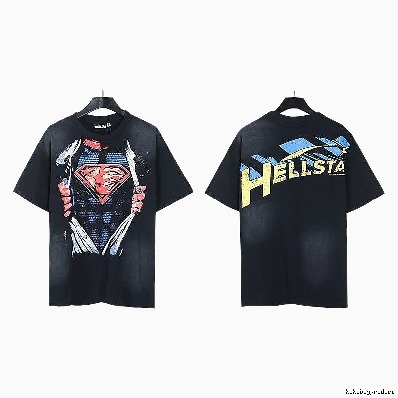 Hellstar Superman Print Vintage Distressed Black T-Shirt
