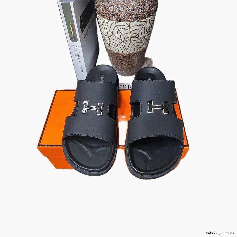 Hermès H Series Light Luxury Style Black Slide Sandals