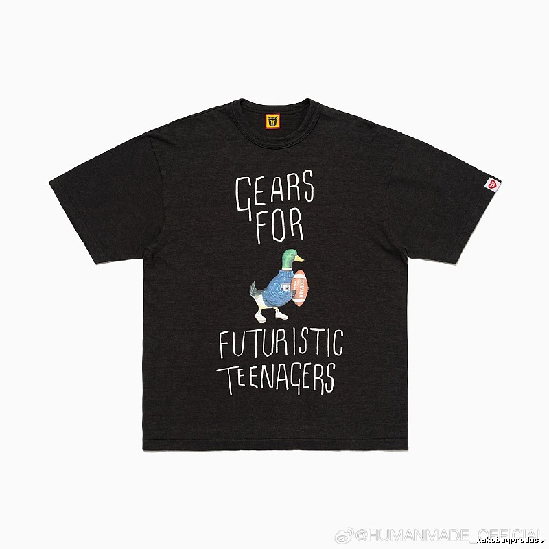 HUMAN MADE Green Duck Print Vintage Style Black T-Shirt