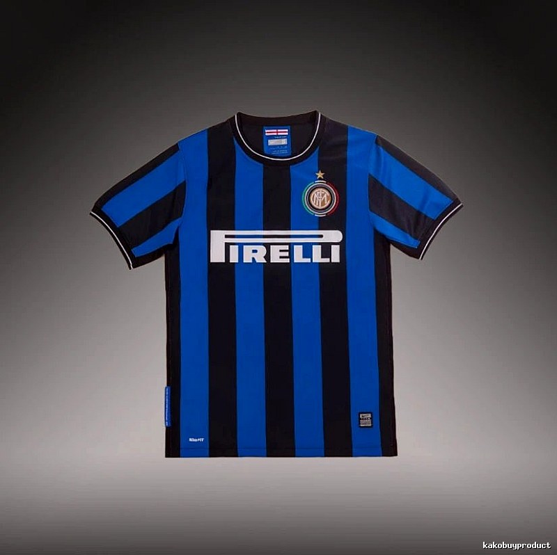 Inter Milan Monogram Brehme #3 soccer jersey Blue Black Striped for Layered Styling