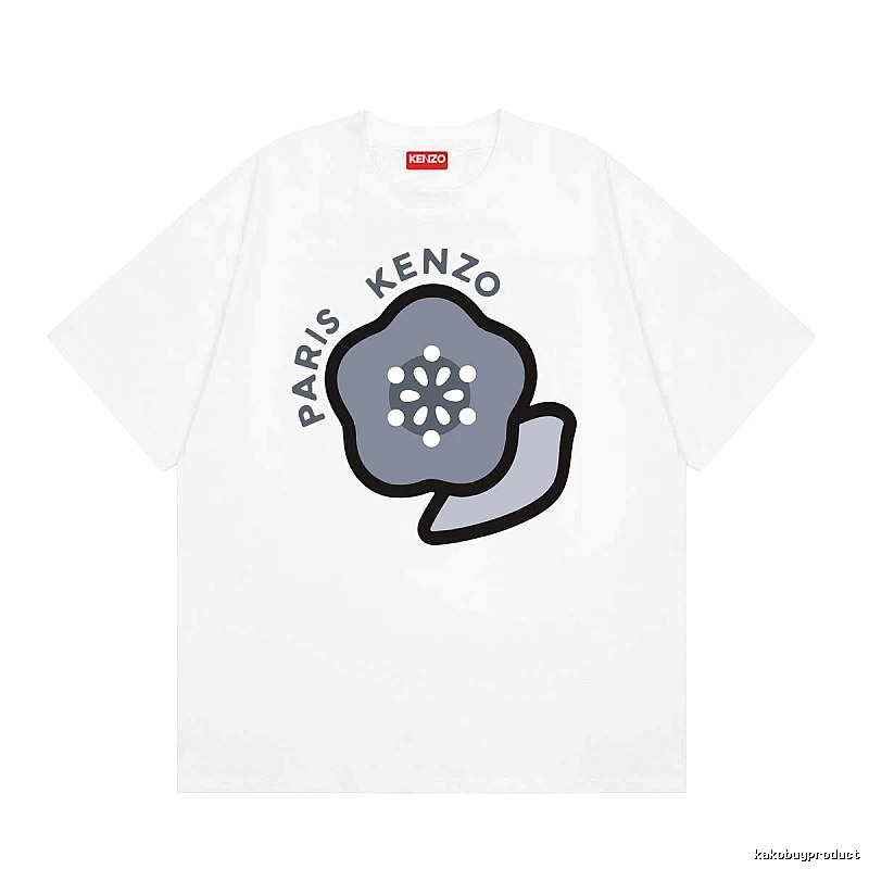 KENZO Begonia Print Casual Style White T-Shirt