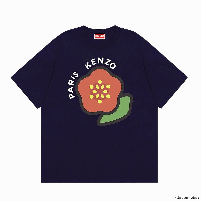 KENZO Parisian Floral Casual Navy Blue Short Sleeve T-Shirt