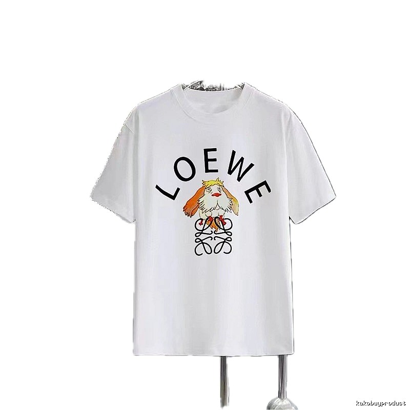 LOEWE Cartoon Print Casual Style White Short-sleeve T-shirt