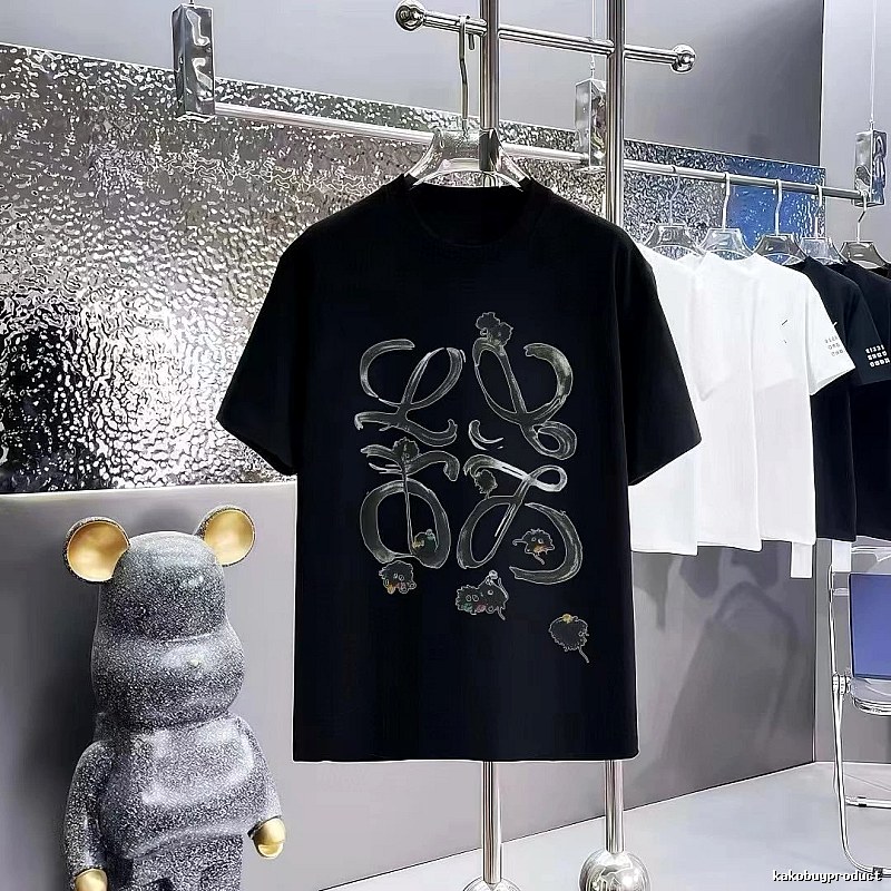 LOEWE Graffiti Print Cool Edgy Style Black Short-sleeve T-shirt