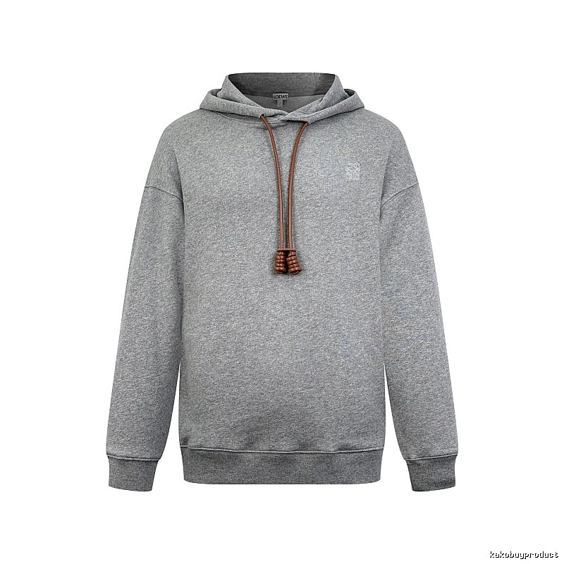 LOEWE Gray Hoodie with Drawcord Detail Hoodie for Travel Look
