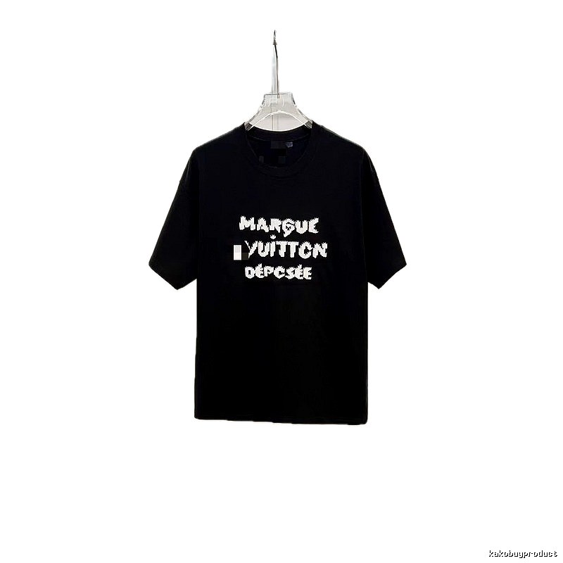 Louis Vuitton Letter Print Trendy Black Short-sleeve T-shirt