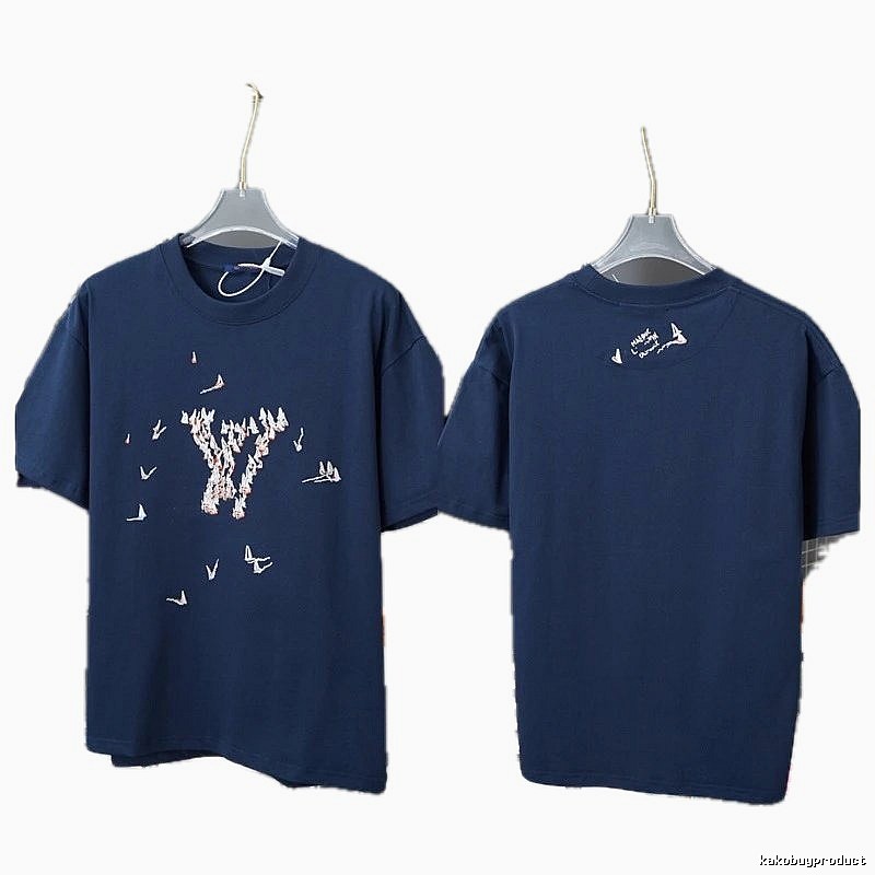 Louis Vuitton Origami Crane Casual Style Navy Blue T-Shirt