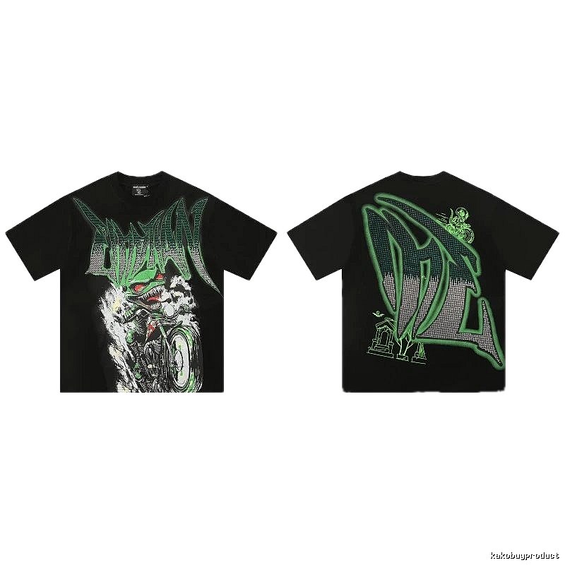 Mixed Emotion Motorcycle Gothic Style Black and Green Short Sleeve T-Shirt