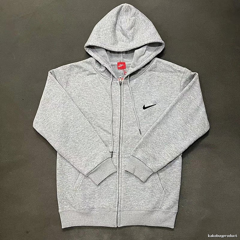 Nike Zip-Front Design Gray Zip Hoodie Daily Styling Swoosh