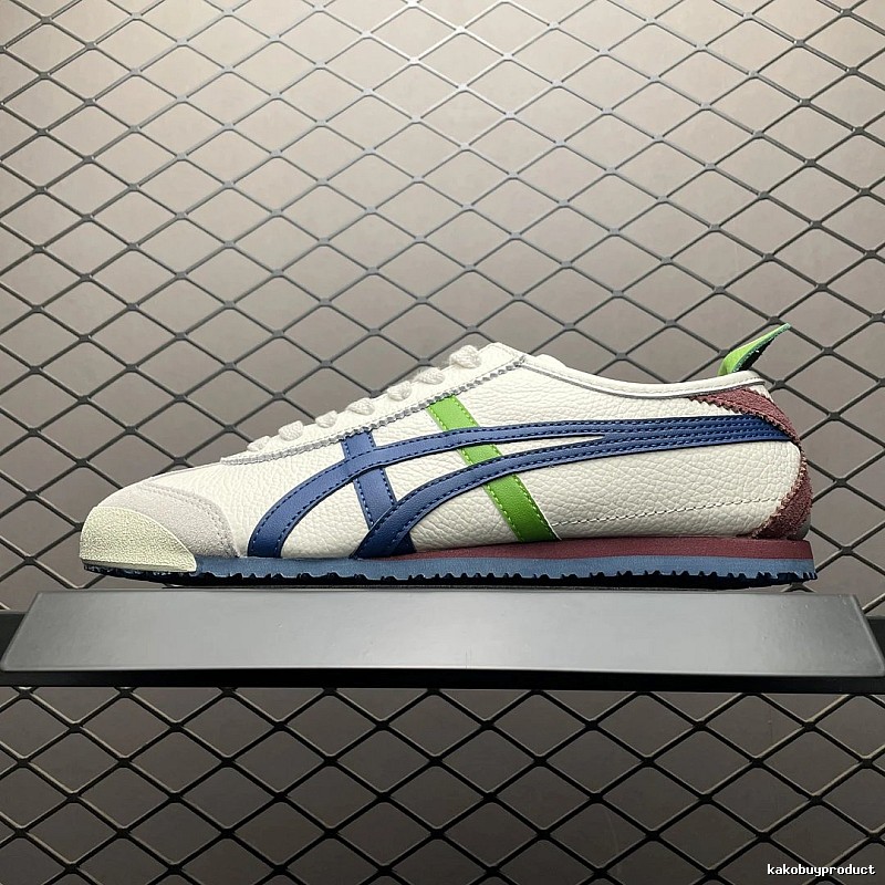 Onitsuka Tiger Cream, Navy and Green Low-Top Sneakers with Retro Court Shape