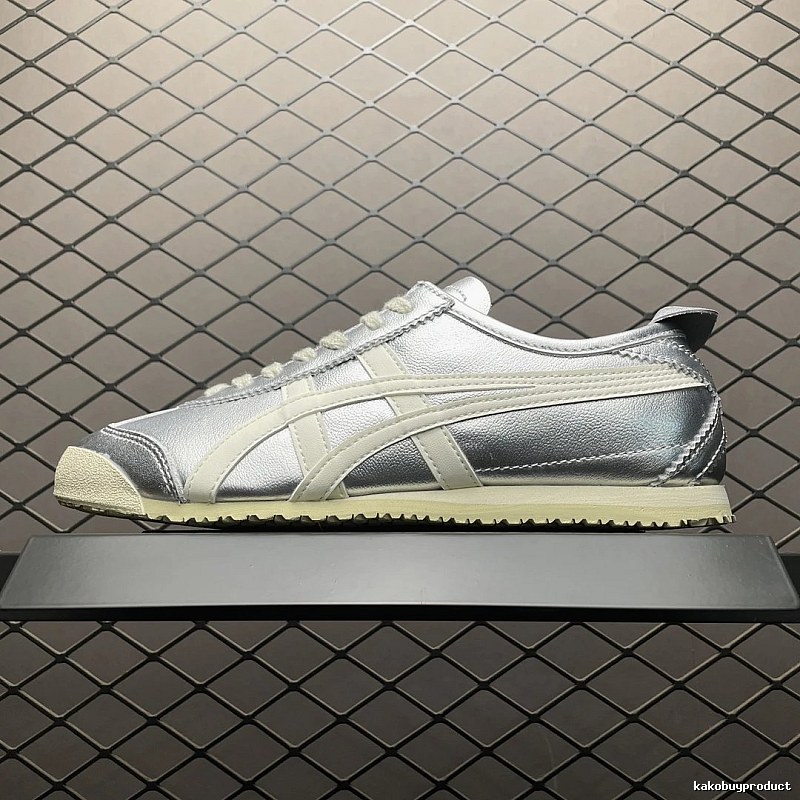 Onitsuka Tiger Low-Top Sneakers, Classic Lace-Up in Silver and Cream