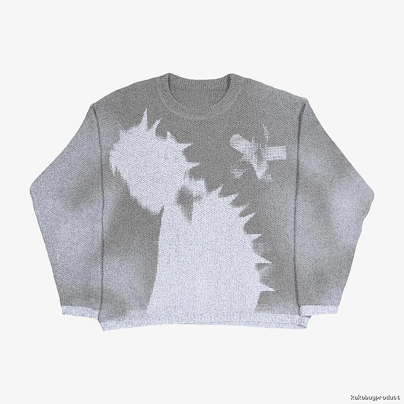 Patterned Anime graphic sweater Black Knit Top with Polished Detail