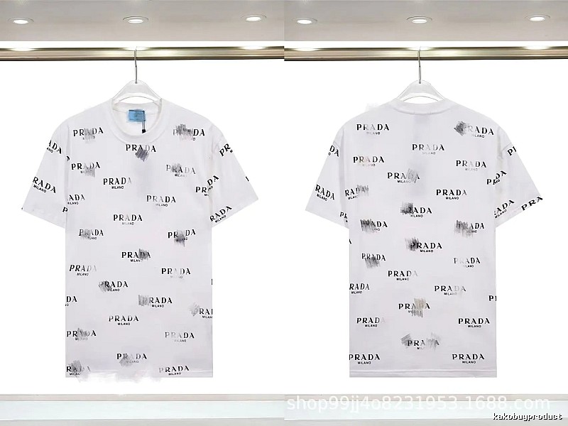 Prada All-over Print Streetwear Style White Short-sleeve T-Shirt