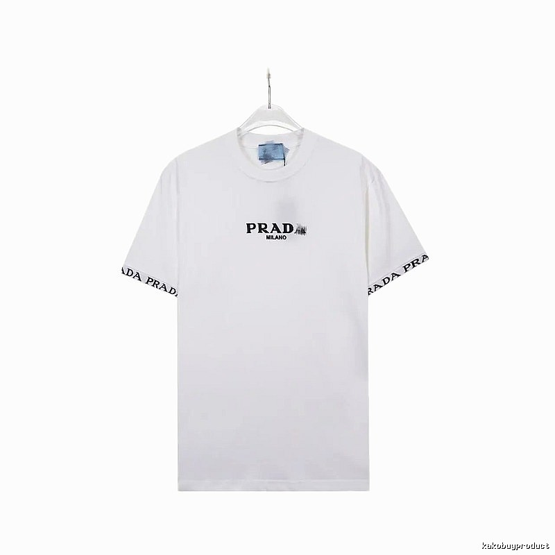 Prada Classic Webbing Minimalist Style White T-Shirt
