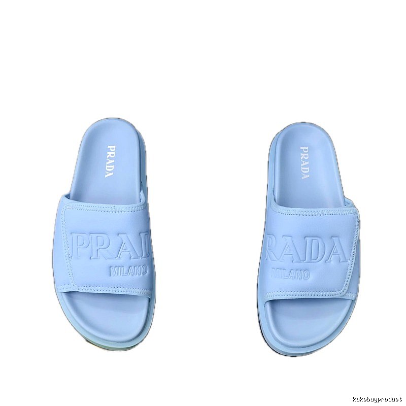 Prada Embossed Collection Minimalist Style Light Blue Slides