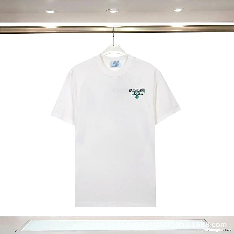 Prada Embroidered Minimalist Style White Short-sleeve T-shirt