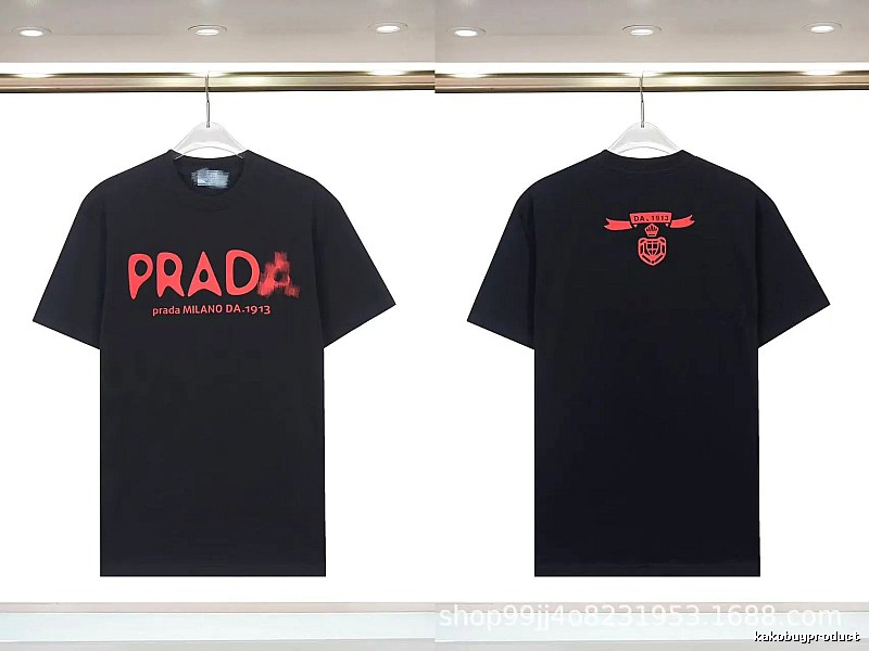 Prada Letter Print Trendy Cool Style Black Short-sleeve T-shirt